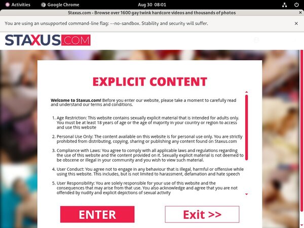Staxus Login Info